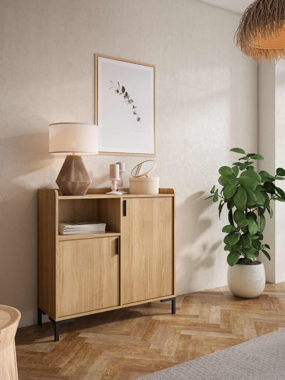 Herdasa Buffet d entrée en mélaminé chêne doré 88x90x33 cm Marron 90x88x33cm