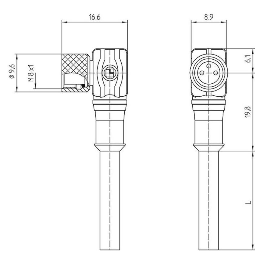 Lutronic 1049 Sensor-/Aktor-Steckverbinder, konfektioniert M8 Kupplung, gewinkel (1049)