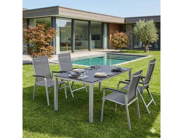 Kettler Cirrus Gartenmöbel-Set M (4 Plätze) Tisch 160x95cm Dunkelgrau Hellgrau