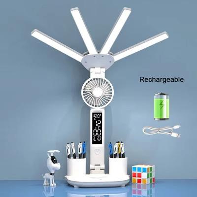 Inspired Finds Multifunction USB Charging 3 Color LED Desk Lamp With Fan And Clock fan Charging