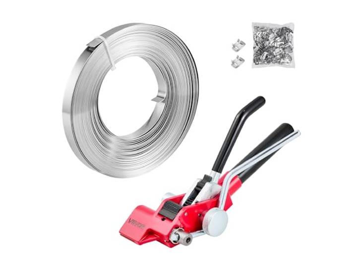VEVOR Kit Cerclage Feuillard en Acier 30\,5 m Kit Cerclage Palette Manuel à Tendeur et Coupe pour Emballage\, Entrepôts\, Déménagement\, Stockage\, Transport de Marchandises\, avec 100 Scellés Métalliques