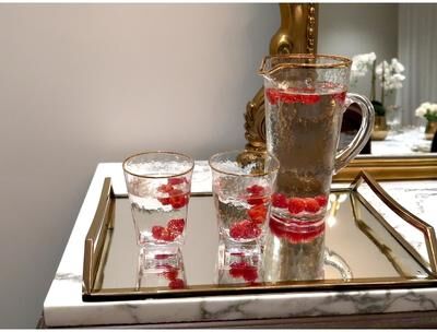 Vivience Set of 6 Hammered Glasses Square Shaped With Gold Rim