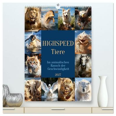 Highspeed Tiere (hochwertiger Premium Wandkalender 2027 DIN A2 hoch), Kunstdruck in Hochglanz