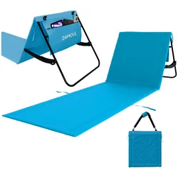 24MOVE® Strandmatte 1er Set klappbar mit Rückenlehne, Strandliege mit Gurt, tragbar für Strand und Garten, Liegematte blau