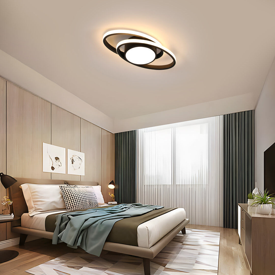 Metro Double Circle Dimmable LED Flush Mount Matte Black 6cm H X 38.5cm W