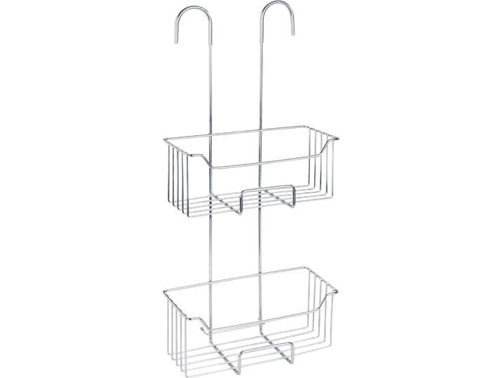 Duschablage WENKO Milo , silber (caddy: glänzend, kappen: transparent), B:25cm H:55cm T:14cm, Edelstahl, Kunststoff, Regale, Duschablage, 2 Etagen