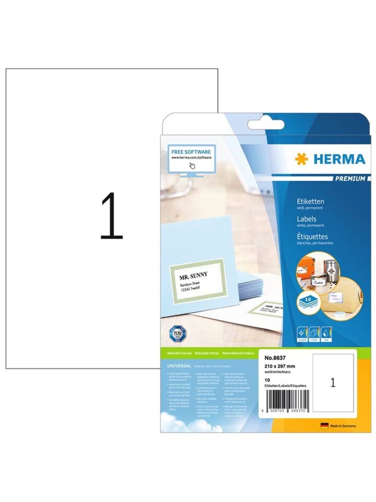 HERMA PREMIUM Etiketten A4, 210 x 297 mm, weiß, permanent haftend