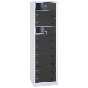 Lüllmann Schließfachschrank 526448, anthrazit, 10 Fächer mit Stromanschluss & Zylinderschloss