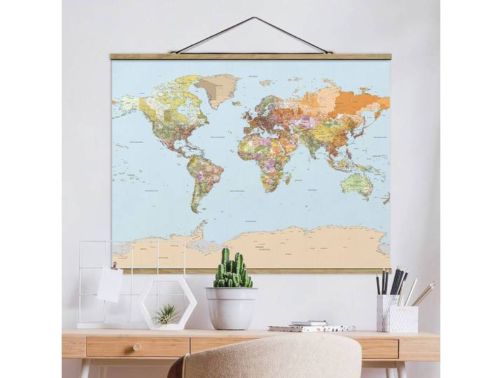 Tableau déco Carte politique I Tissu Multicolore 35 x 26cm