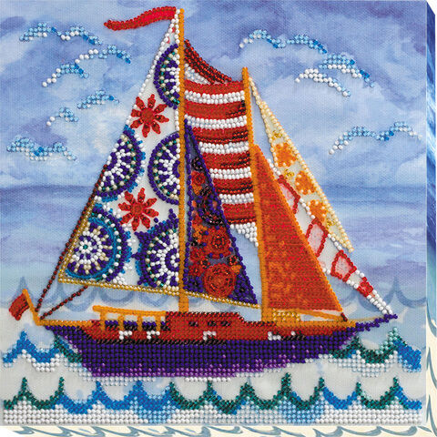 Perlen-Stickbild "Segelschiff", 20 x 20 cm