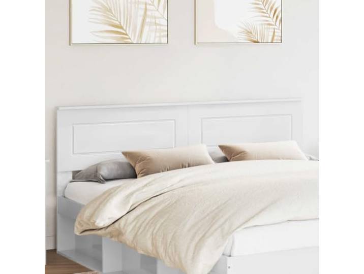Modernes Rechteck-Kopfteil aus glänzend weiß, Holzwerkstoff, minimalistisches Design mit klaren Linien, einfache Reinigung mit einem trockenen Tuch.