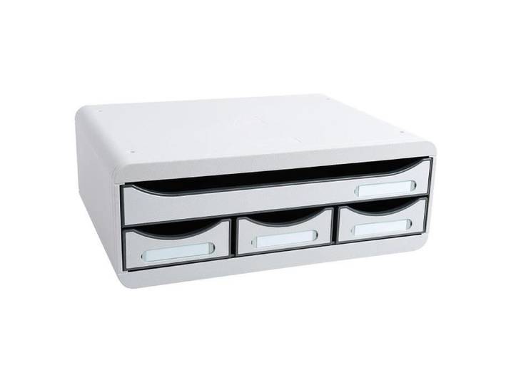 Exacompta TOOLBOX MINI - mini caisson 4 tiroirs gris clair 1 A4+ + 3 tiroirs fins h.13 5 cm