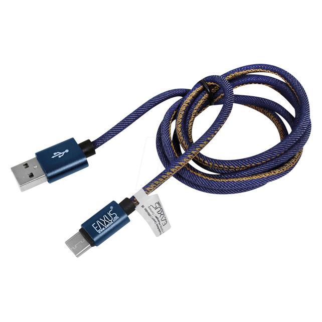 Eaxus USB Type C Lade- und Datenkabel 1 m Jeans-Design (1 m, USB 2.0) (77700)