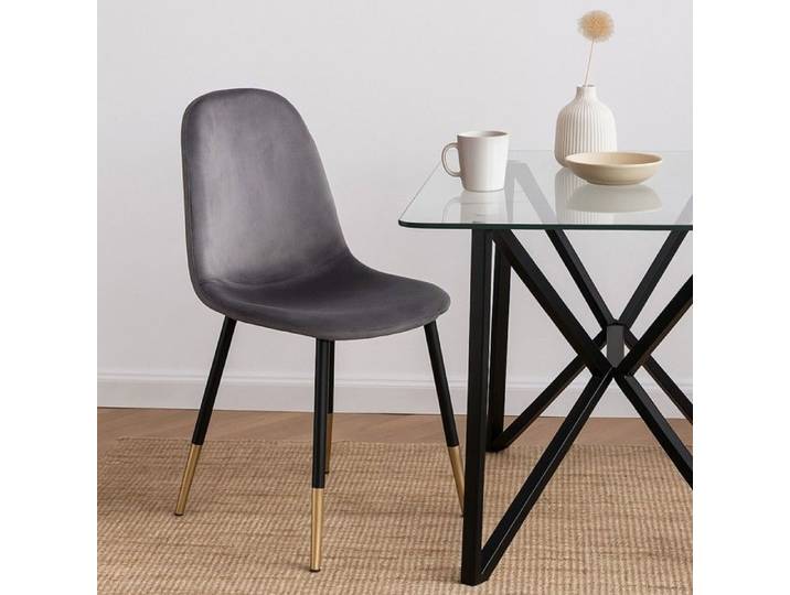Chaise pour cuisine / salon grise - avec revêtement en tissu velours