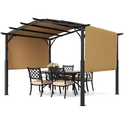 VEVOR Pergola 3x3 m, Gartenpavillon mit gewölbter Oberseite, Überdachung mit Schiebedach, großer Terrassenpavillon, Partyzelt, robuste Gartenpergola für Terrasse, Hinterhof, Veranda, Pool