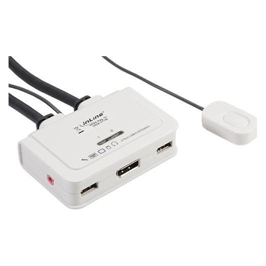 InLine KVM Switch 2-fach Displayport USB mit Audio und integrierten Kabelsaetzen 0 9m (63612I)