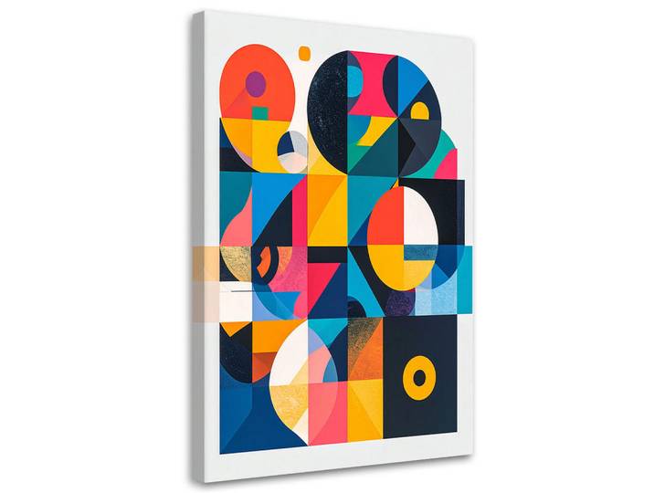 Feeby Leinwandbild Geometrische Abstraktion im Bauhaus-Stil 70x100cm, Mehrfarbig, Rechteckig, 70x100 cm, Bilder & Rahmen, Bilder, Leinwandbilder