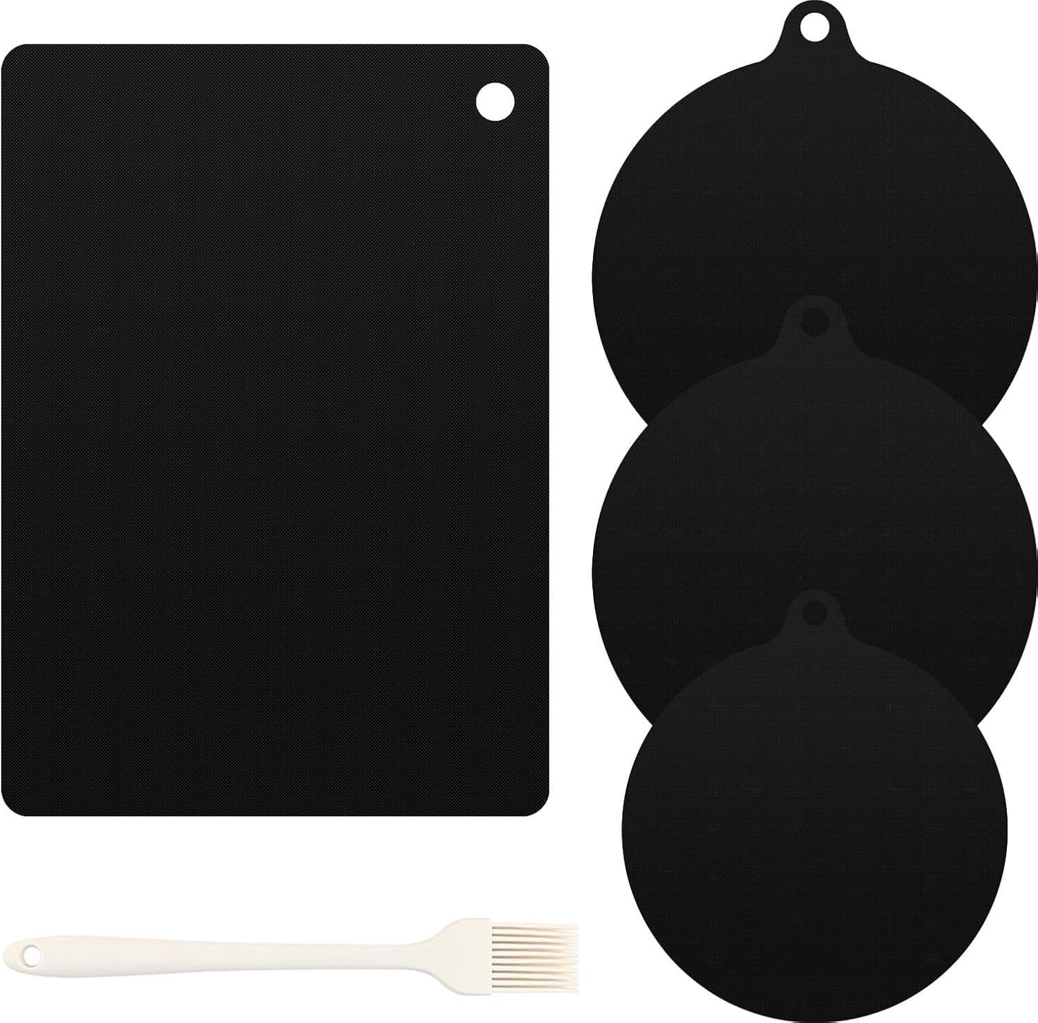 Set van 4 hittebestendige silicone inductiekookplaat beschermmatten inclusief bakborstel