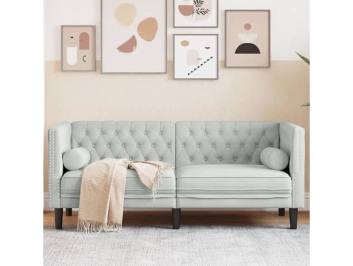 HEFZGDB Chesterfield Sofa 2-Sitzer Hellgrau Samt mit Nackenrollen – Elegantes Polstermöbel für Wohnzimmer, Weiche Sitzfläche und Gepolsterte Armlehnen für Entspannung, Stabile