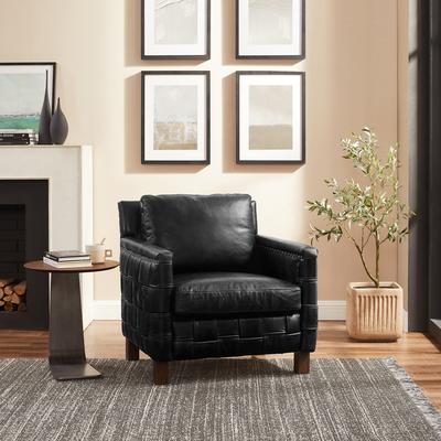 Art Leon Antique Woven Genuine Leather Accent Armchair