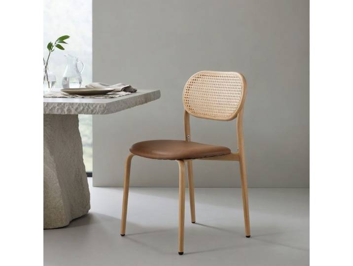 CollaHausse Lot de 4 Chaises de Loisirs en Rotin Marron Pieds en Métal