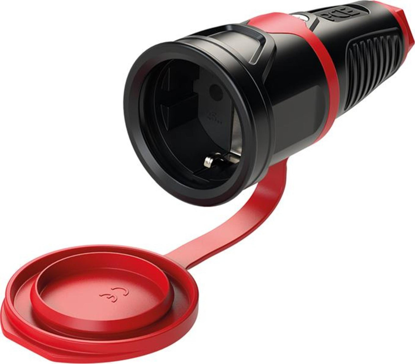 PC ELECTRIC beschermcontactkoppeling met klapdeksel, zwart/rood, IP54