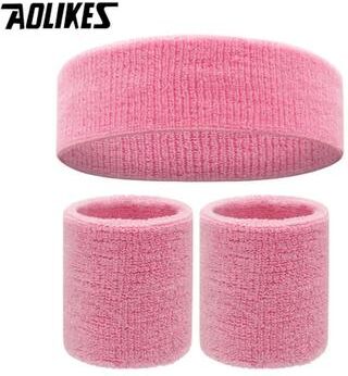 Uplifted Finds AOLIKES Terry Cloth Moisture Wicking Sports Headband And Wristband Set For Sweat Absorption pink