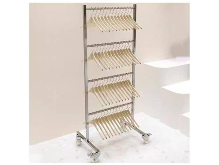Kleiderbügel Organizer Kleiderbügel Ständer Rack, Tragbarer Kleiderbügel-Stapler mit Lenkrollen, Kleiderbügel-Aufbewahrungsregal aus Edelstahl, Einzelhandelsgeschäft Waschküche Organisation