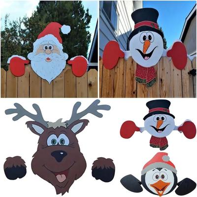 ModernMart Christmas Fence Decoration: Santa, Snowman, Reindeer, Penguin Peeker Ornaments For Indoor Outdoor Festivities snowman
