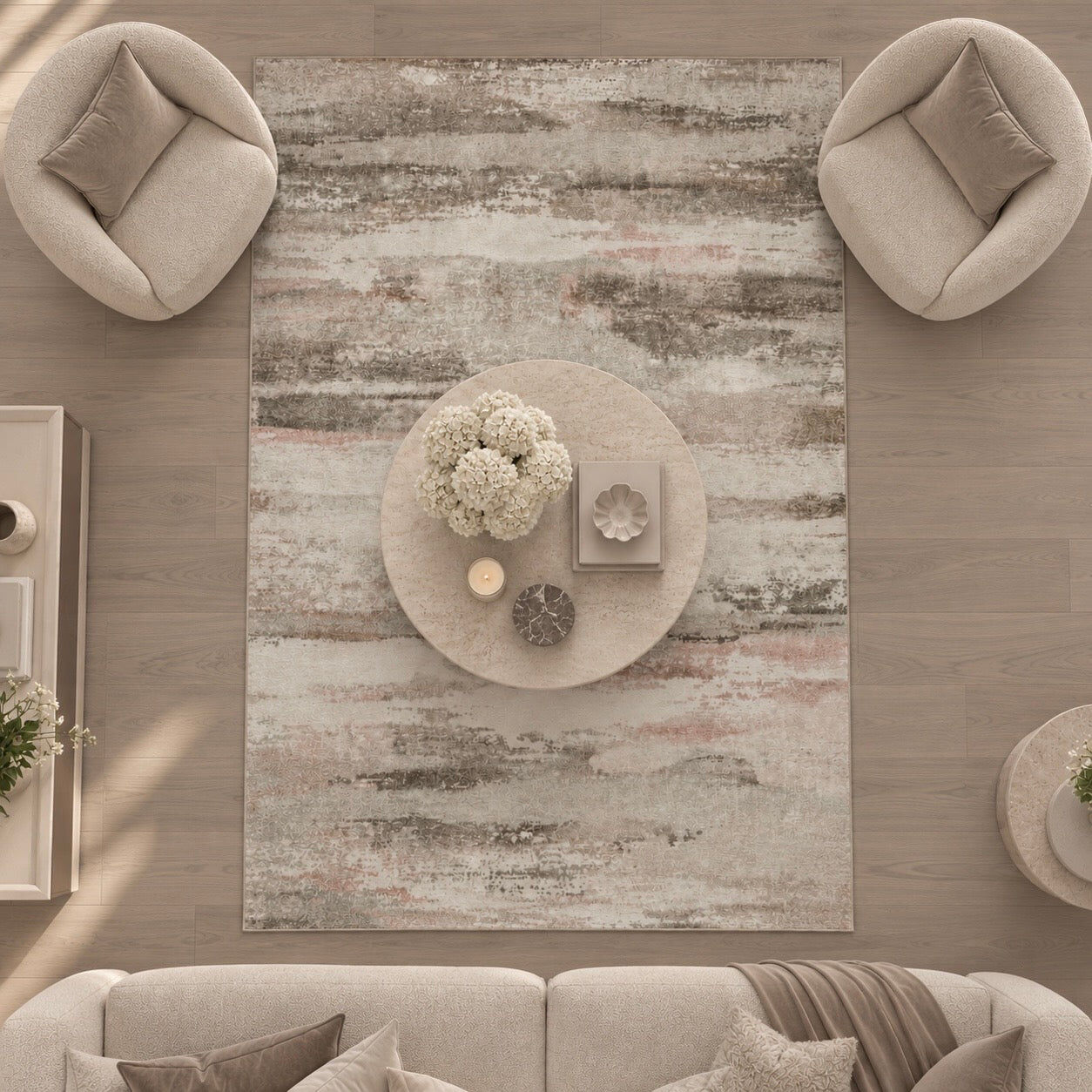 Ryston Washable Beige Abstract Rug, 180 x 120cm