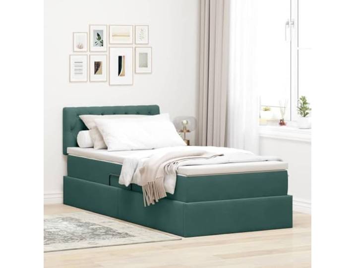 RJPLMFV Bett mit Stauraum, Velours, Dunkelgrün, 90 x 200 cm mit Matratze Hydraulisches Heben, geräumige Aufbewahrung, langlebiger Stoff, modernes Design