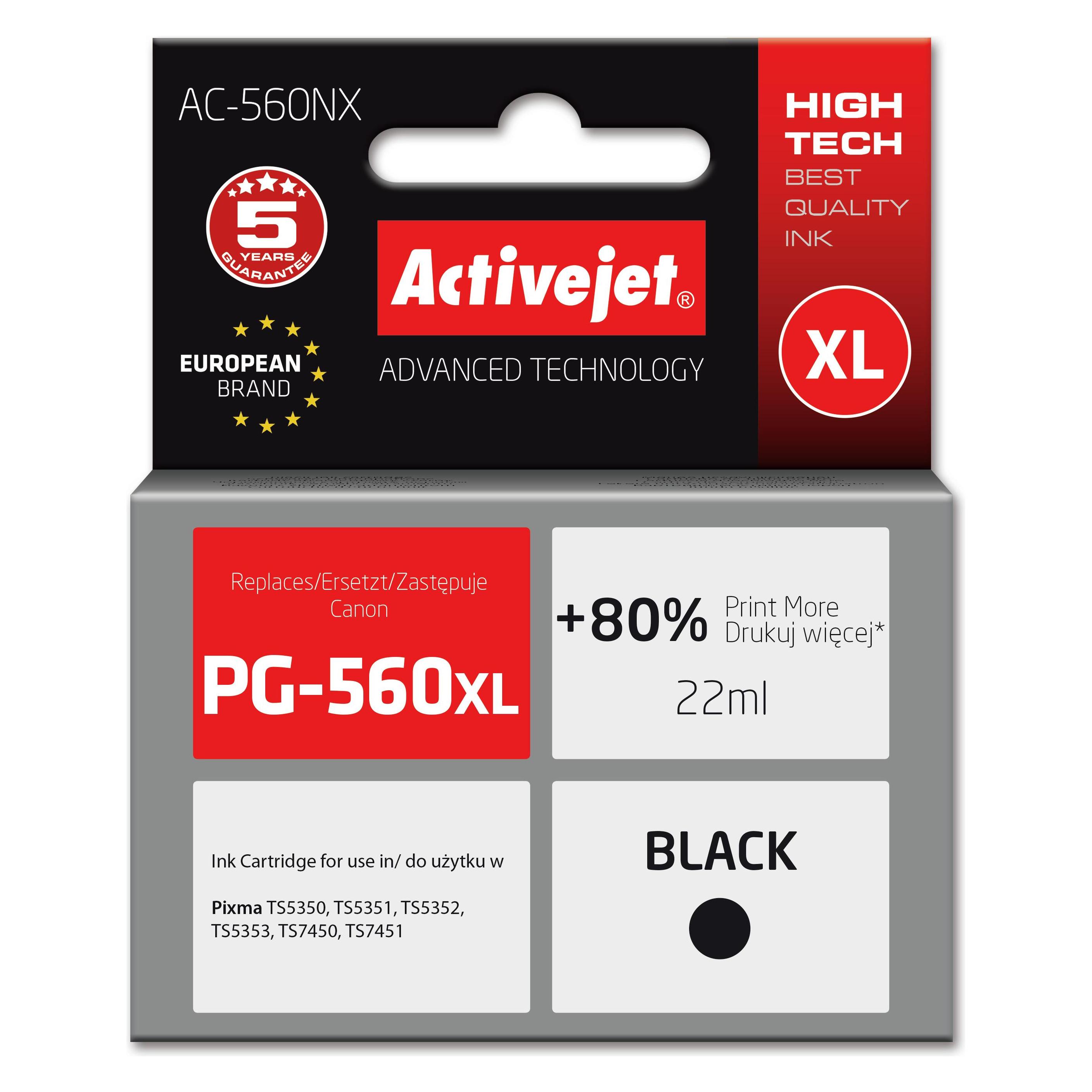 Activejet AC-560NX Druckertinte für Brother Ersatz für Canon PG-560XL Supreme 22 ml schwarz (BK) (AC-560NX)