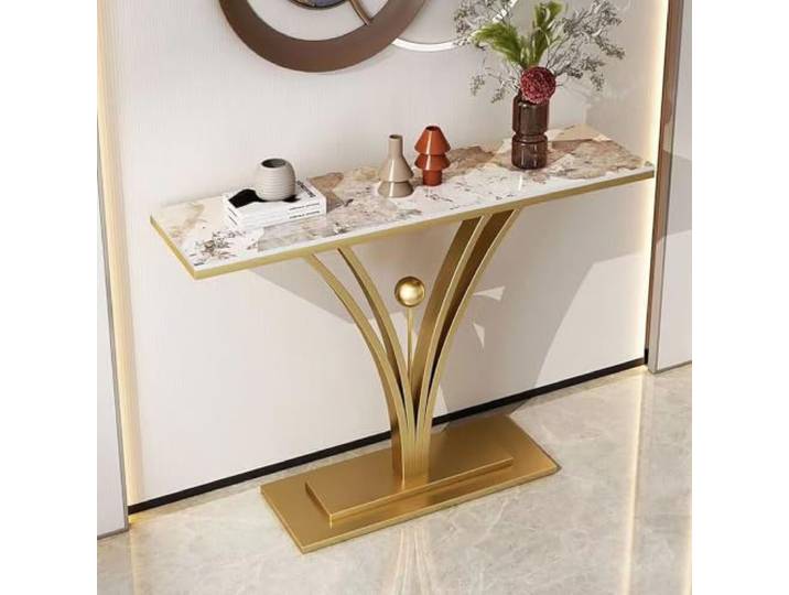 HLDJYLZS Schmaler Luxus Konsolentisch, Sintersteinplatte Metallrahmen Schmaler Konsolentisch mit Sintersteinplatte und Metallrahmen für Eingang, Flur, Hotel und Wohnbereich