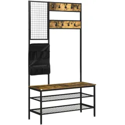 GARDEROBENSTÄNDER, Garderobe mit Haken, Schuhregal Stahl Braun