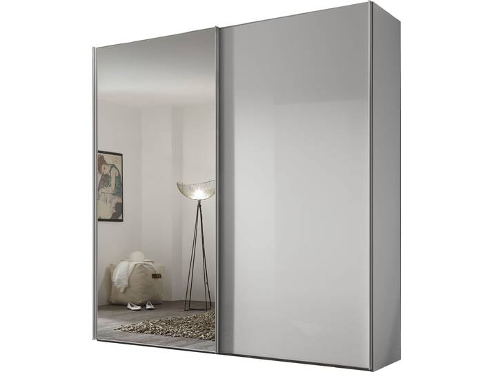 Schwebetürenschrank, Holzwerkstoff, Weiß, 200×222×68 cm, Mit Spiegel & 4 Ausstattung Variationen, Modern, STAUD
