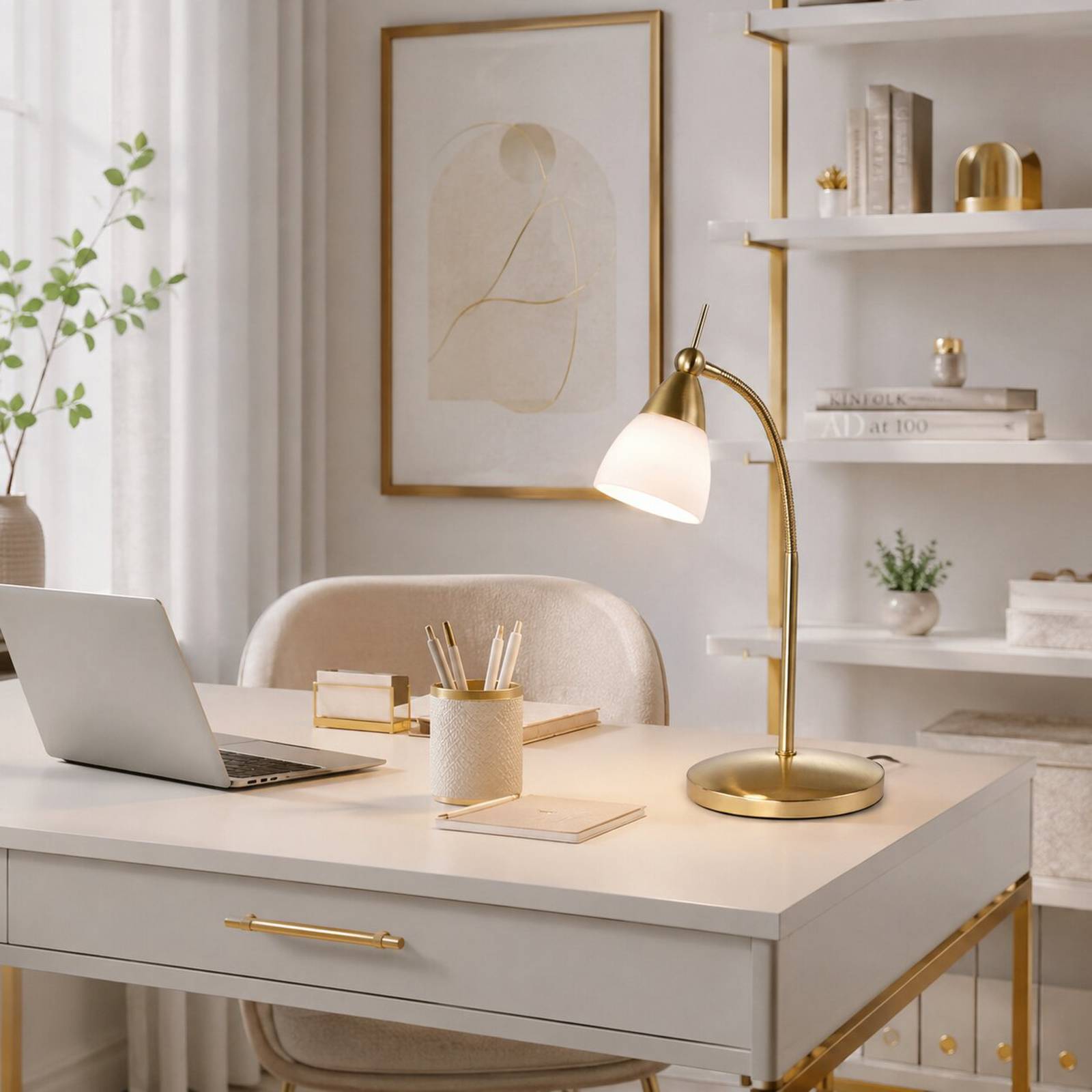 Paul Neuhaus Table Lamp Pino, dimmable, Brass / gold, Living / Dining Room, metal, Modern, Table Lamp