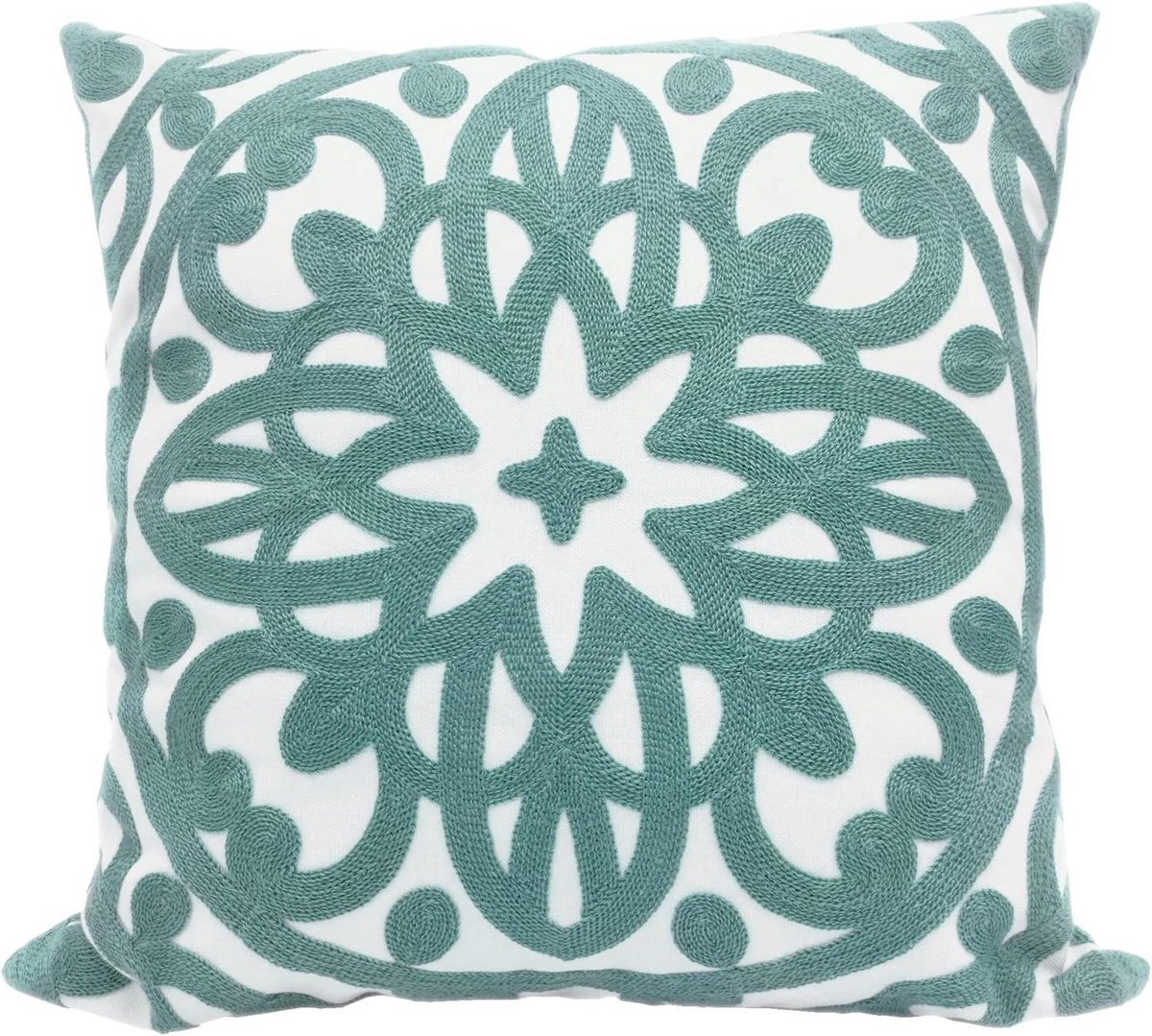 Geborduurde Boho Sierkussenhoes van Dik Katoen Canvas in Aqua Blauw - 50 x 50 cm