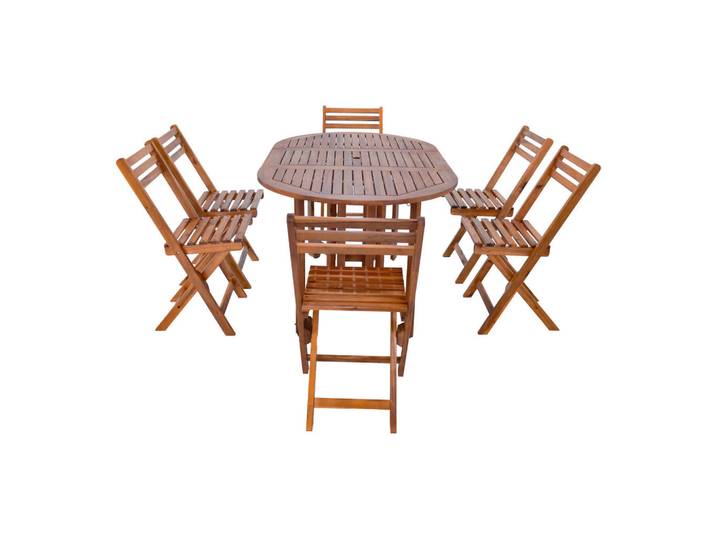 [en.casa] Gartenmöbel-Set 7 Tlg. Acerenza, Akaziefarben, Holz, 7-teilig, rechteckig, Gartenmöbel, Gartengarnituren, Gartenmöbel-Set