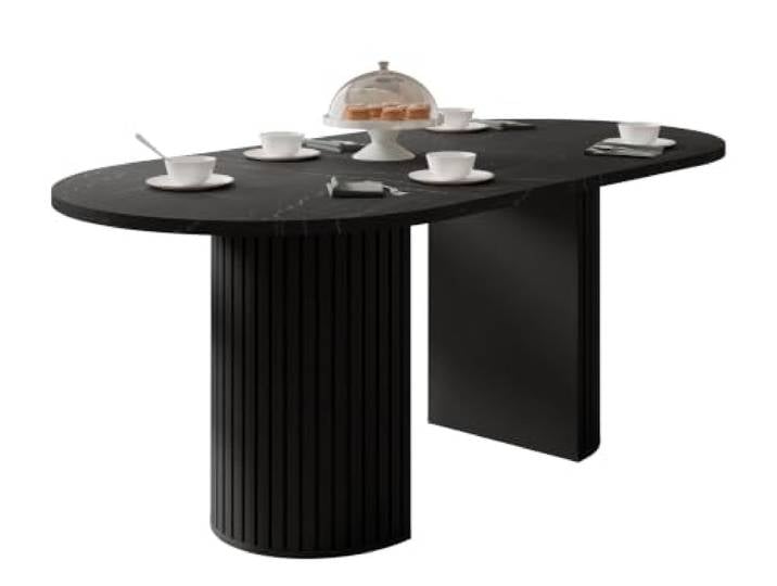Mirjan24 Tisch für Esszimmer Wotkon, Rechteckiger Esstisch, Küchentisch, Esszimmertisch (Schwarz/Marmor Schwarz)