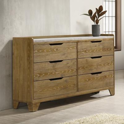 Abrihome "59"" Transitional Brown Finish 6 Drawer Dresser"