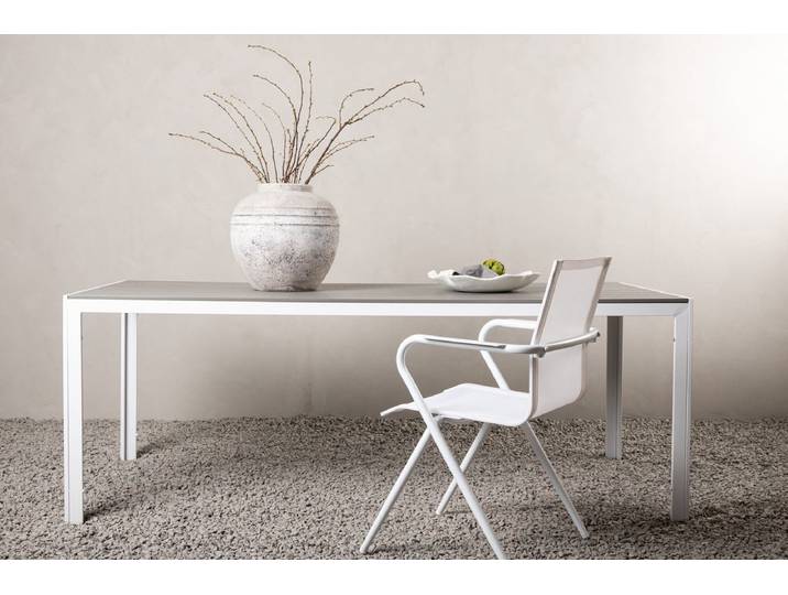 Gartentisch Tareen - eine harmonische Kombination aus Natürlichkeit und Stabilität - Weiß - Grau - 205x90 - Luxusbetten24