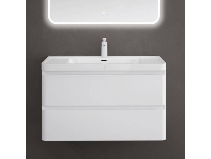 Sogood Meuble de Salle de Bain Suspendu Blanc 90x48x55cm Ensemble de 2 Pièces Meuble avec Lavabo Design Lucca