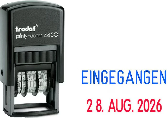 trodat Datumstempel mit Text "Eingegangen" printy-dater 4850/L selbstfärbend blau rot