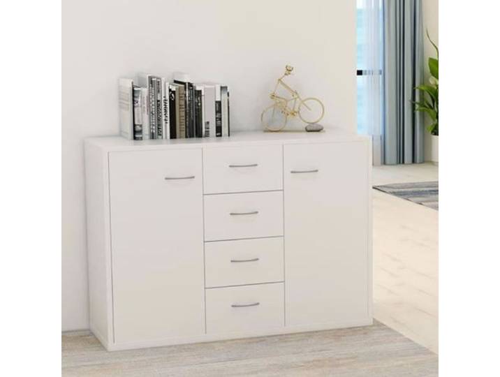 Buffet en Aggloméré Avec quatre tiroirs et deux portes-Scandinave-Blanc-88x30x65 cm