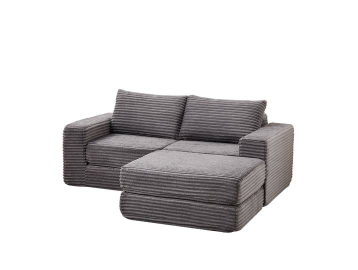 Elvmi Canapé Convertible Modulaire Avec Méridienne Et Repose-pieds Amovible\, Velours Côtelé\, Gris