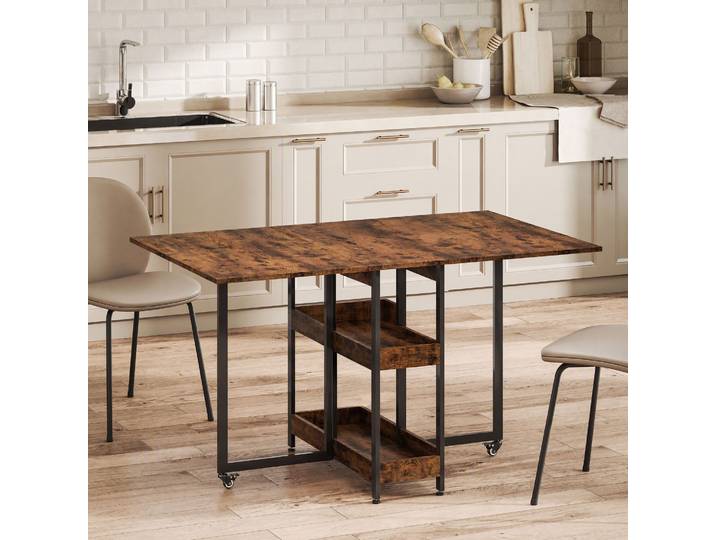 HOMCOM Table à Manger Pliante Industrielle 4 Pers. Métal Brun