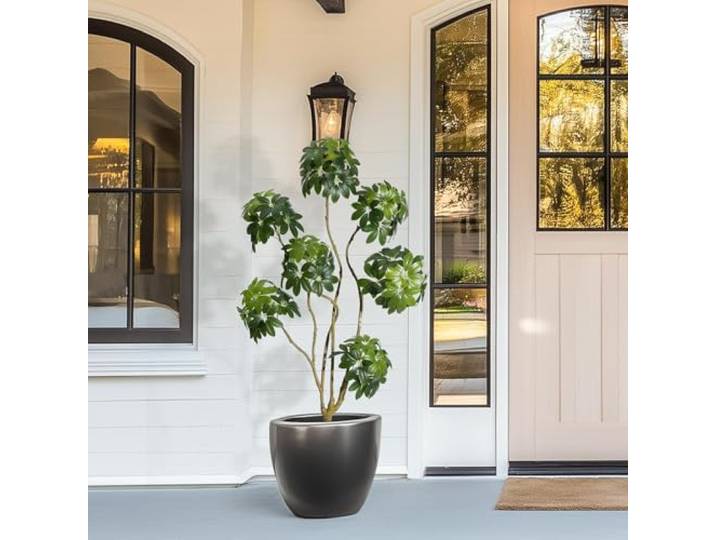 Realistische Künstliche Schefflera – Künstlicher Baum Mit Mehreren Stämmen – Eleganter Weißer Topf – Moderne Dekoration Für Zuhause, Büro Oder Terrasse – Höhe 150 cm
