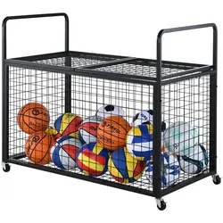 VEVOR Ballwagen Rollwagen 1150 x 610 x 912 mm Sportbällen, Abschließbarer Basketballkäfig Ballkäfig, Sportausrüstung für den Innen- und Außenbereich, Rollbar Aufbewahrungswagen aus Stahl für Garagen