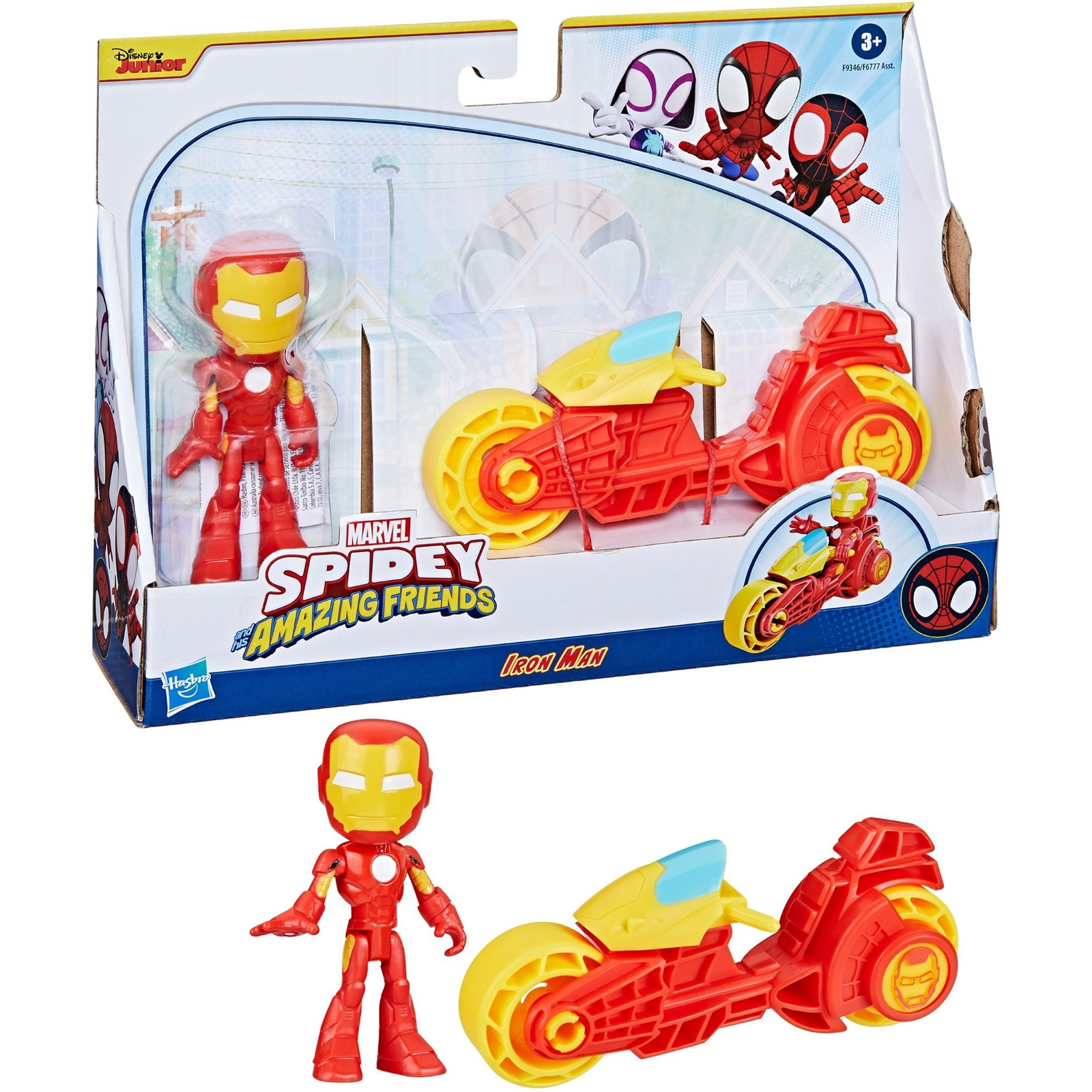 Hasbro Marvel Spidey en zijn Supervrienden Iron Man actiefiguur met motor speelgoedfiguur