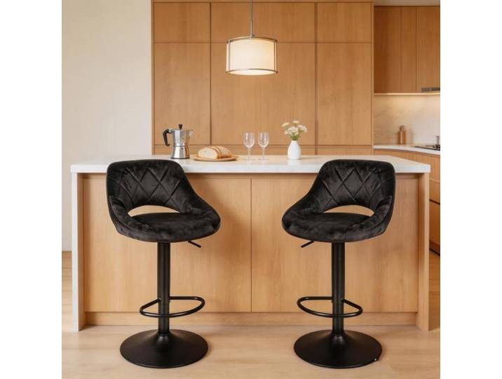 Chleby Lot de 2 Tabouret de Bar Rembourrées en Velours Réglable en Hauteur Rotatif à 360 ° Tabouret de Cuisine bistro Noir